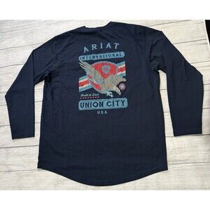 Ariat Men's Rebar Workman Union Eagle Pocket T-Shirt Long Sleeve Blue Size XL